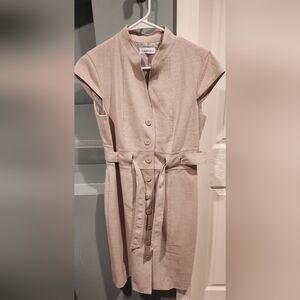 Calvin Klein Taupe Button-Front Midi Dress Size 8